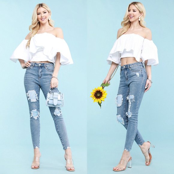 Judy Blue Gingham Patch Skinny Jeans 